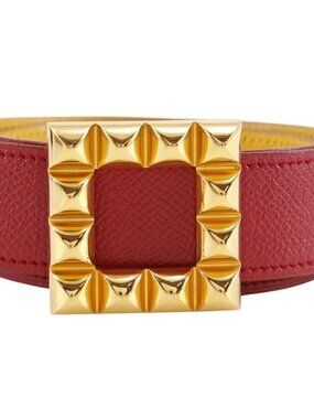 HERMES Medor belt reversible vintage Red / yellow leather Women